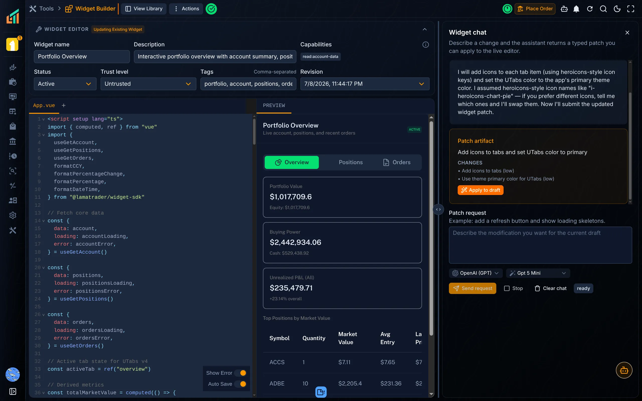 AI widget builder